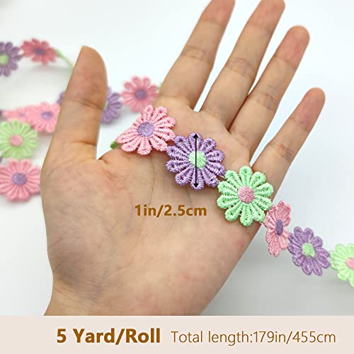 XCSJ 5 x 2.5cm Applique Sewing Edges Flower Embroidery Lace Ribbon Lace Fabric Daisy Polyester Flower Ribbon Appliques for Hair Band Clothes (Purple - Image 2
