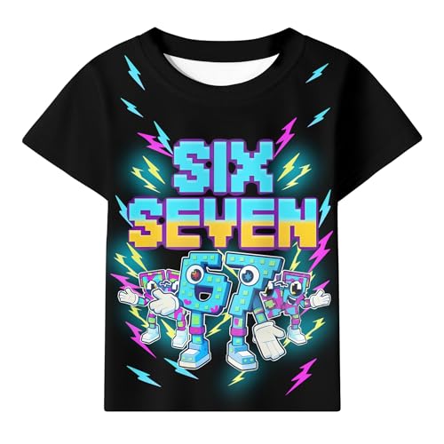 HNLAZJL Boys 67 Meme T-Shirt Set Six Seven Pattern Short Sleeve Tee Tops for Kids 5-12 Years