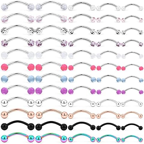 Hoeudjo 60PCS Vorious Sizes Snake Eyes Tongue Ring 16G Surgical Steel Snake Bite Piercing Jewelry Curved Barbell Eyebrow Rings Rook Daith Earrings for Women Men Cover