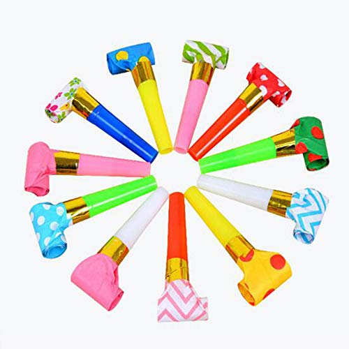 Ericotry 100 Pcs Party Blowers Horns Colorful Birthday Blowouts Whistles Noisemakers Toys For Birthday Party New Year Party Favors (Color Random) #TOP1