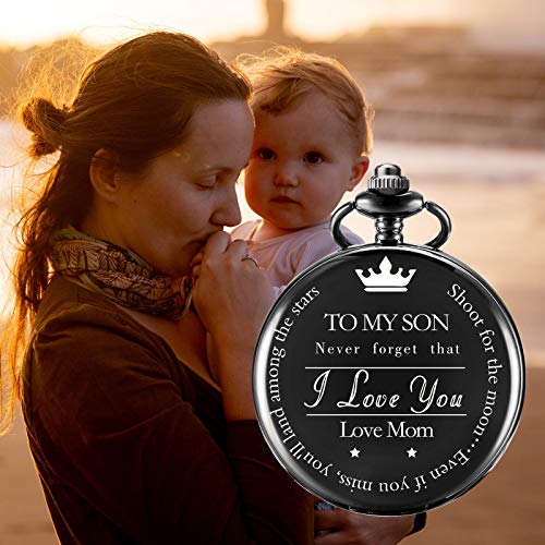 Image of TREEWETO Pocket Watch | Mother and Son Graduation Gift - Engraved 'To My Son, Love Mom' - For Him, Christmas, Valentine's Day, Birthday