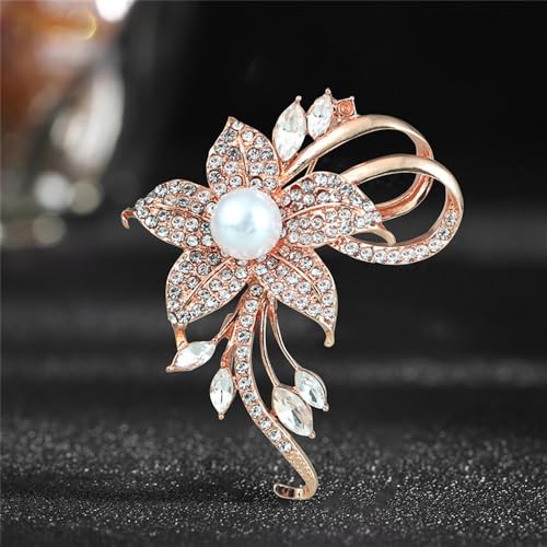 Image of Delicate Pearl Rhinestone Crystal Flower Brooch Pin for Women Dress Hat Decoration Bride Engagement Wedding Jewelry