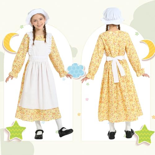 Vestido colonial para niña con delantal y gorro miniatura 4