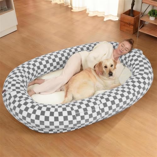 WOZOKE Human Dog Bed 74x50 Memory Foam with Waterproof Liner Lounger Dark Grey Grid