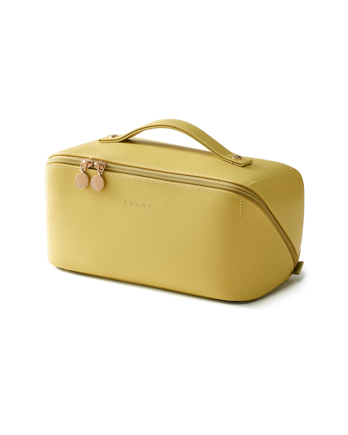 EACHY Travel Makeup Bag, Large Capacity Cosmetic Bag for Women, Waterproof PU Leather, Flat Open Portable Toiletry Bag for Skincare, Brushes & Travel