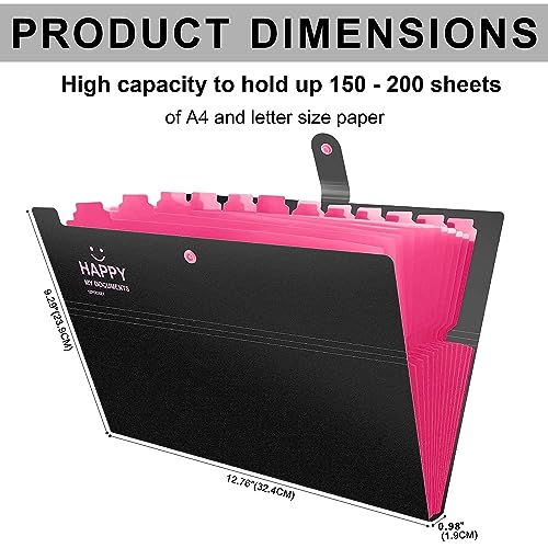Image of NISUN 12 Pocket Expanding File Folder, Black | Accordion Document Organizer, Adjustable Buckle, For School Office Home
