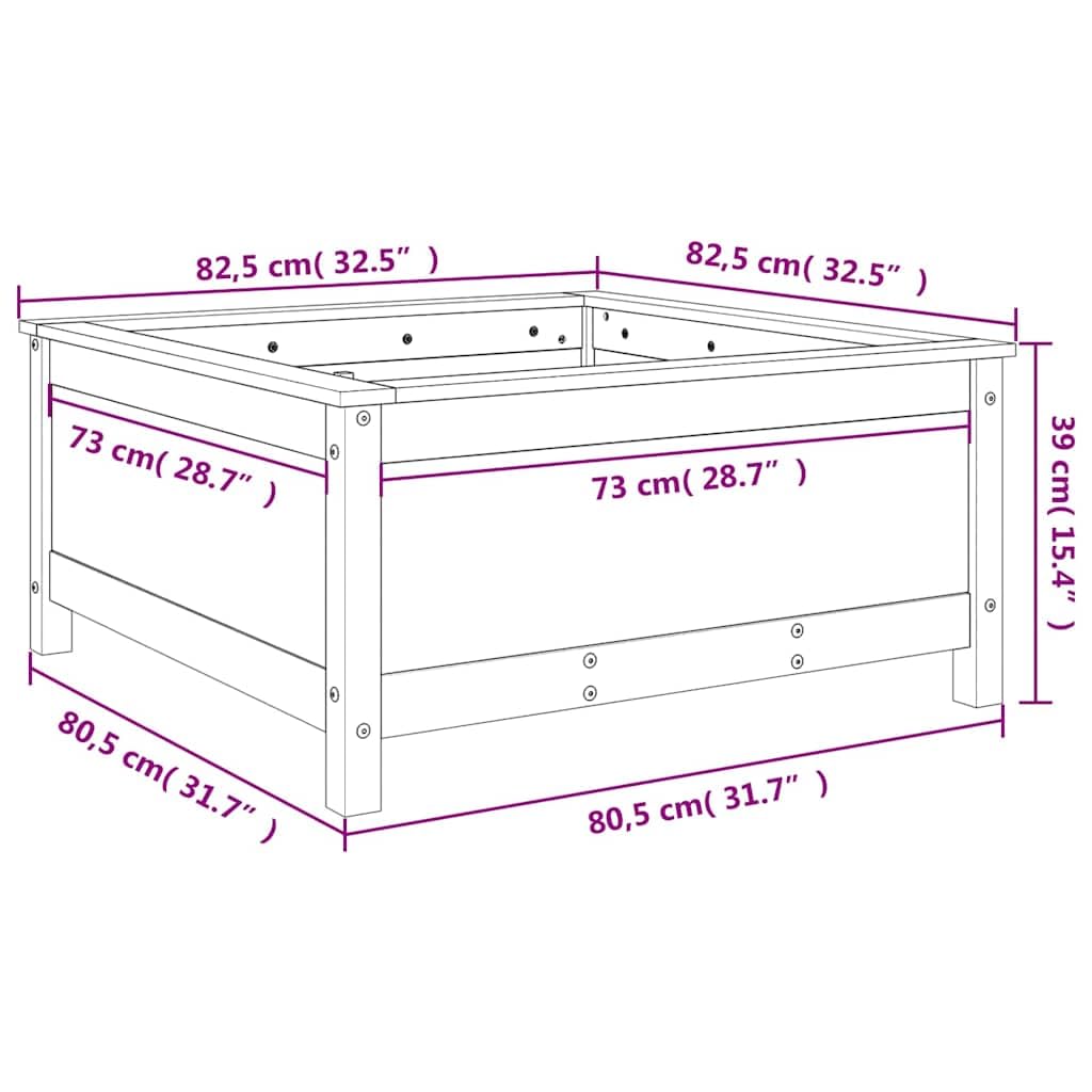 Maceta clásica de jardín de pino para terraza y exterior, robusta jardinera rectangular de madera y macetero, maceta de jardín marrón miel 82,5 x 82,5 x 39 cm