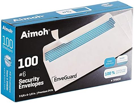 #6 3/4 Security Tinted Self-Seal Envelopes - No Window, Size 3-5/8 X 6-1/2 Inches - White - 24 LB - 100 Count (34600)
