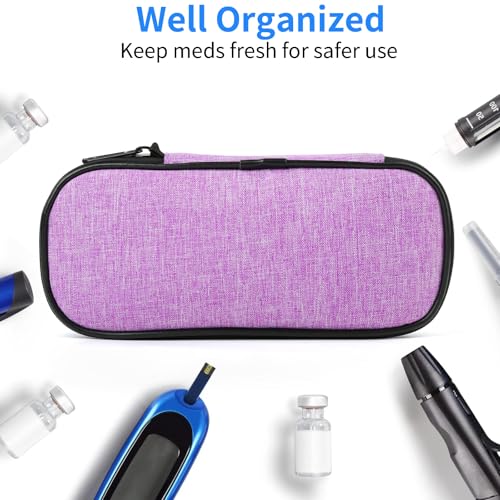 Image of Insulin Pen Cooler Travel Case with 2 Reusable TSA Approved Ice Packs, Diabetic Medication Insulated Cooler Bag for Insulin Pens and Other Diabetic Supplies Storage Purple