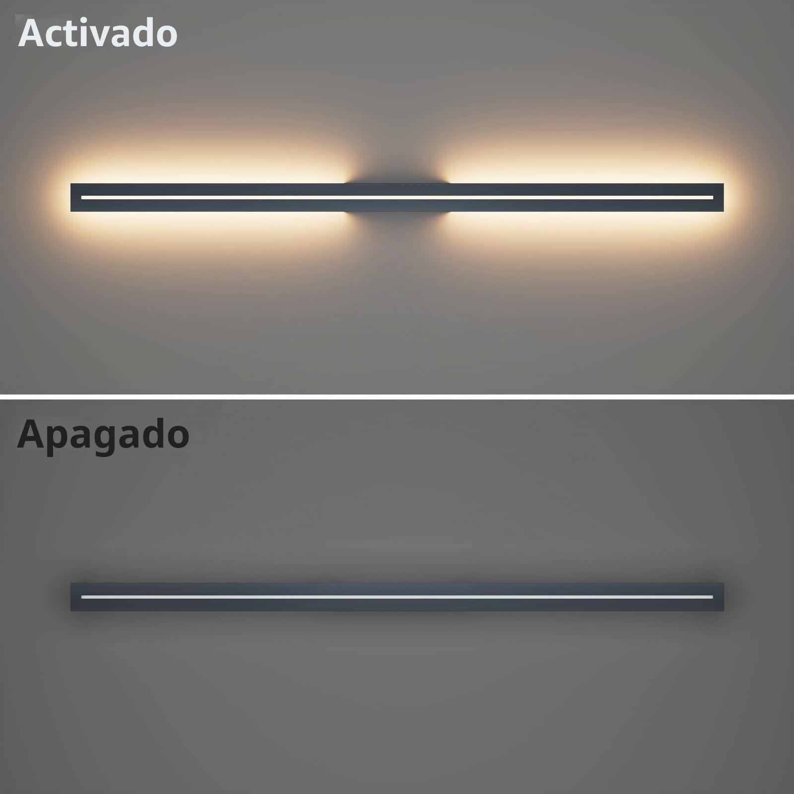K-Bright Largo Aplique de Pared Exterior/Interior 3000K Blanco Cálido, Lámpara de Pared Exterior IP54 Impermeable para Dormitorio Balcón Patio Jardín (Antracita, 120CM)