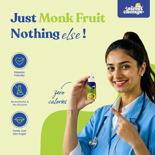 Image of Natural Monk Fruit Sweetener Drops for Diabetics, Keto & PCOS | 100 Servings | 200 Drops | No Erythritol | Zero Sugar Liquid Sweetener | 10ml | The Sweet Change
