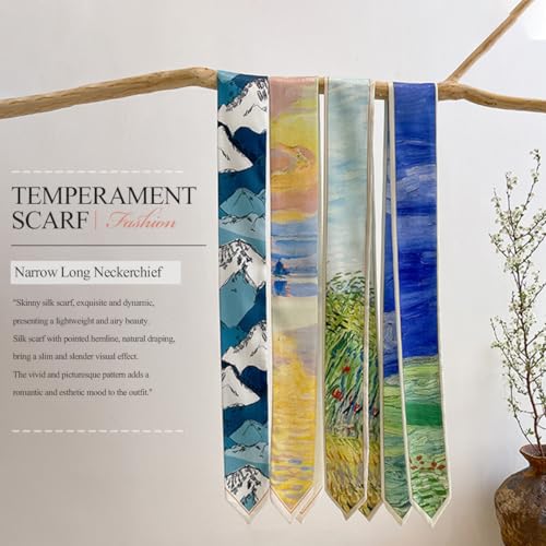 Skinny Silk Scarf Women Narrow Long Neckerchief Fresh Floral Leaf Print Satin Headband Headdress Hair Scarf Ribbon2