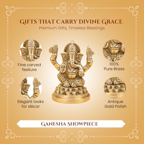 Image of Ekhasa 100% Pure Brass Ganesha Idol with Gift Box | Ganesh Murti Ganpati Idol for Pooja Mandir Home Decor | Religious Housewarming Grah Pravesh Diwali Wedding Gift