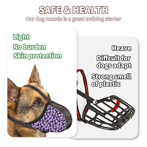 Image of Dog Muzzle Medium Sized Dogs Anti Bite Bark Soft Air Mesh Muzzles Reflective Ajustable Full Coverage Dog Mouth Guard Cover for Grooming Scavenging Purple M