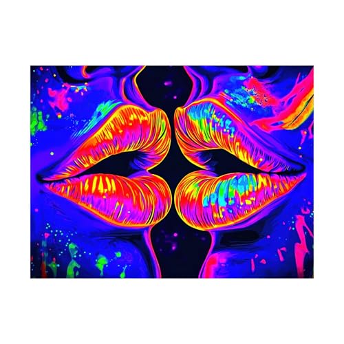 Image of BlissYard Blacklight Tapestry Lip Tapestry Glowing 78x59 Inch UV Reactive Large Neon Decoration Posters Wall Hanging for Home Living Room Bedroom Party Decor Photo Shoot Props