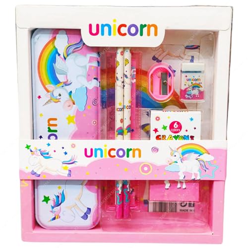 Image of SHAKTISM Stationery Gift Set - Pack of 7 Pcs, Stationery Items for Kids Useful Gift Kawaii Stationery for Kids Return Gift School Accessories for Kids (Unicorn Stationary Set New)