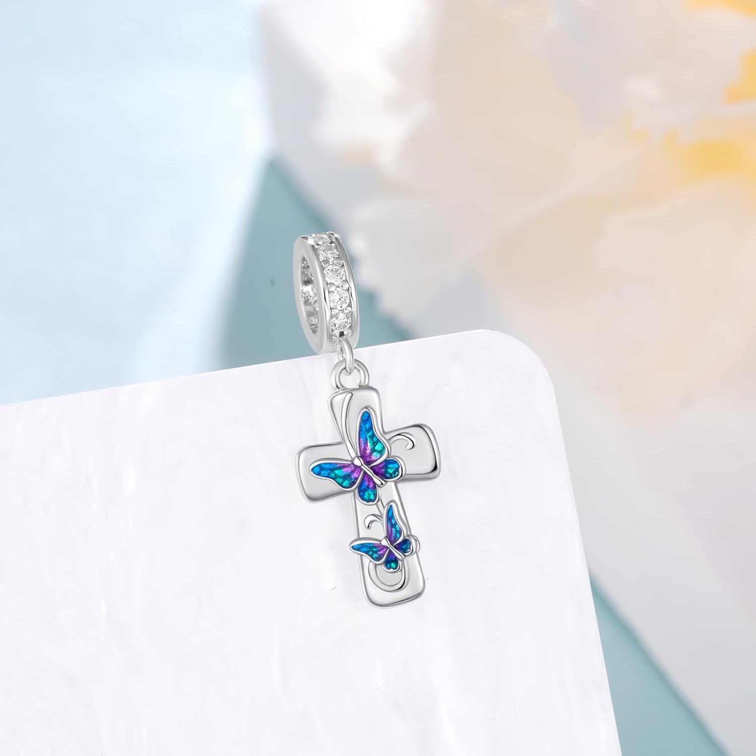 Cross Charm 925 Sterling Silver Butterfly Cross Charm Christian Jewelry Gifts for Women - Image 2