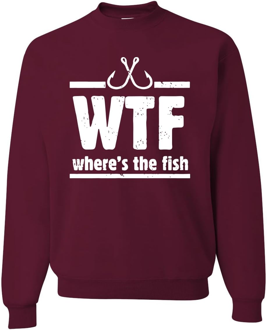 Wild Bobby WTF Where's the Fish, Funny Nautical Boat Fishing Unisex Crewneck Sweatshirt