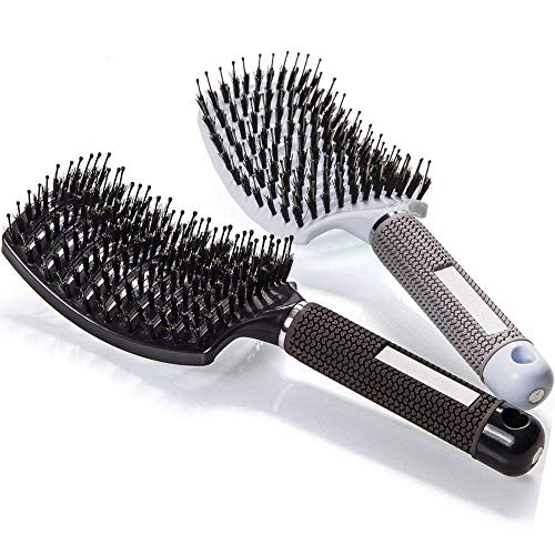 Boar Bristle Hair Brush Set - Curved And Vented Detangling Hair Brush for Women Long, Thick, Thin, Curly & Tangled Hair Brushes Gift Kit-Fast Drying And Easy to Clean Brush for Curly Hair
