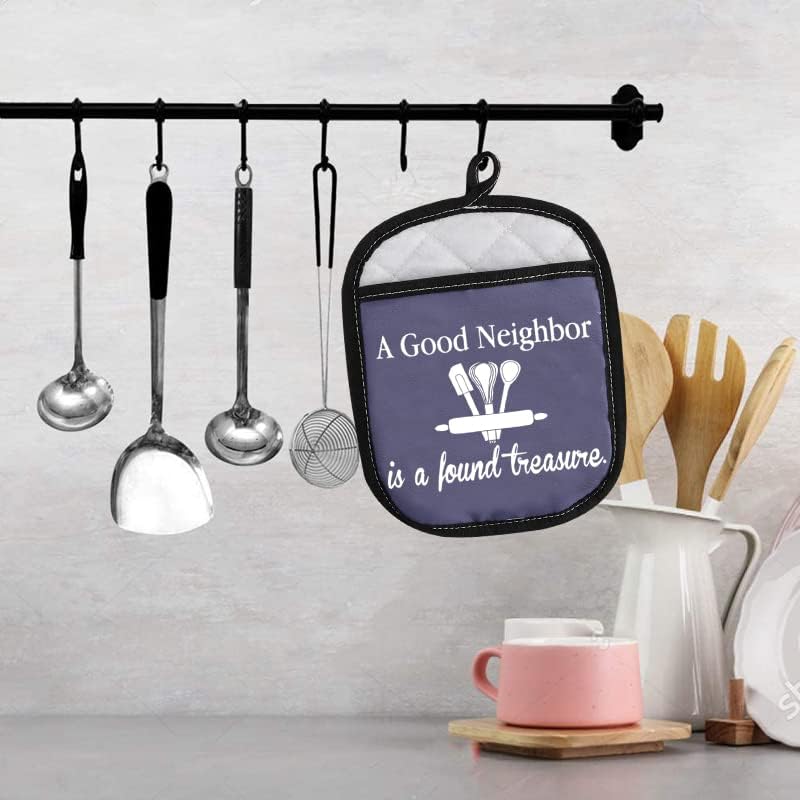 Miniatura 4 de Neighbor Gift - Regalo de inauguración de la casa A Good Neighbor is A Found Treasure - Almohadillas para horno con bolsillo (azul Good Neighbor)