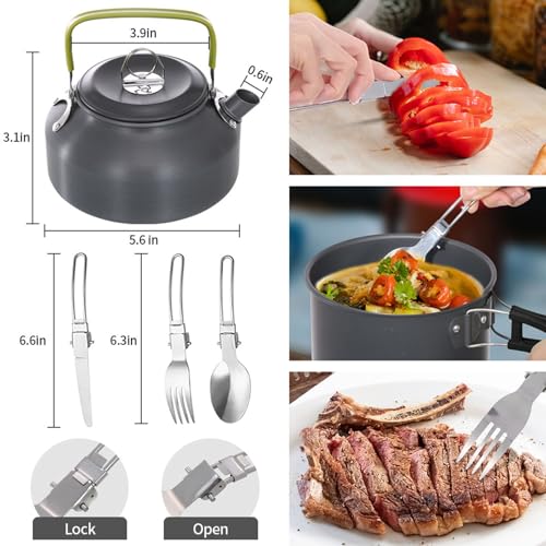 Lixada Camping Cookware Kit, Portable 2-3 People Camping Cooking Set Lightweight Non-Stick Camping Pot and Pan Set with Cups Spoon Fork Cutter for Outdoor Travel Camping Hiking Picnic BBQ - Image 5