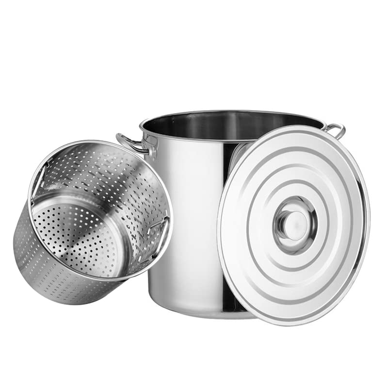 Olla grande de acero inoxidable con tapa, multiusos, de 45 x 45 cm, para arroz, avena, langosta, camarones, hervir y agua para baño, enlatado, utensilios de cocina