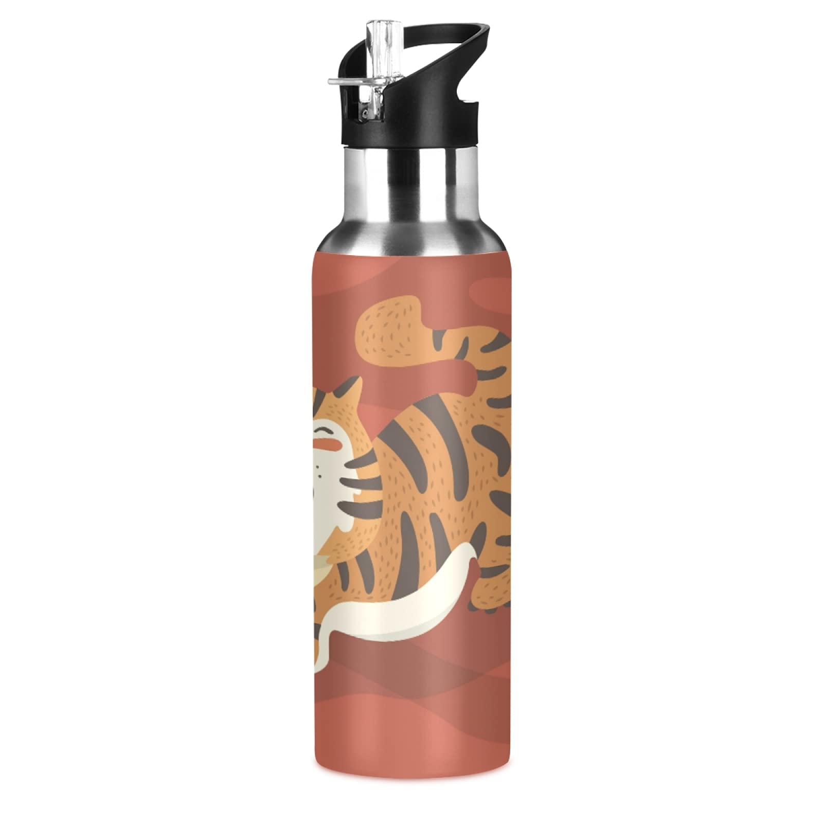 Vnurnrn Dessin Animé Mignon Bébé Tigre De Joie Bouteille D'eau Isotherme Avec Paille En Acier Inoxydable Gourde 600ML, Sans Bpa Gourdes Eau Pour Enfant Sport Randonnée École Bureau