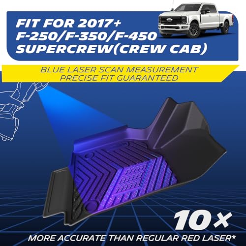 Image of Michelin Vehicle Mats for 2017-2026 Ford F250 /F350 /F450 /F550 Crew Cab | Fit Bucket Seat / With 2nd Row Under Seat Storage, All-Weather TPE Custom Fit Floor Mats and Truck Liner, 3 PCS, Elite