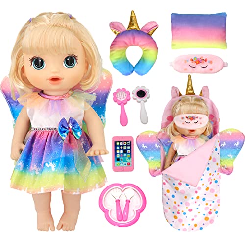 ebuddy Alive Baby Doll Unicorn Sleeping Bag Butterfly Doll Clothes Accessories for 10 Inch Baby Dolls 12 Inch Alive Baby Dolls 14 to 14.5 Inch Dolls Like Wellie Wishers Doll