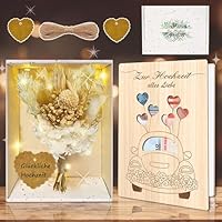 Hochzeitsgeschenke für Brautpaar, 8 Pcs Geldgeschenk Hochzeit Geld, Hochzeit Geldgeschenk Verpackung mit Geldgeschenk aus Holz, Reagenzglas, Trockenblumen, Licht, Hochzeitskarte und zur Hochzeitstag