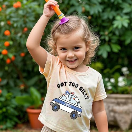 Image of Kids Short Sleeve Tees Toddler Crewneck T-Shirts Boys Girls Dino Raccoon Excavator Silly Goose Flower Girl Tops 2-7 Years