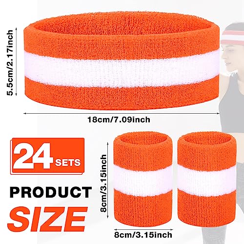 Image of 72 Pcs Bulk Striped Sweatband Set Include 24 Pcs Sweat Absorbing Striped Headbands and 48 Pcs Sweatbands Wristbands Cotton Athletic Sweat Bands for Men Women Gym Sports Workout