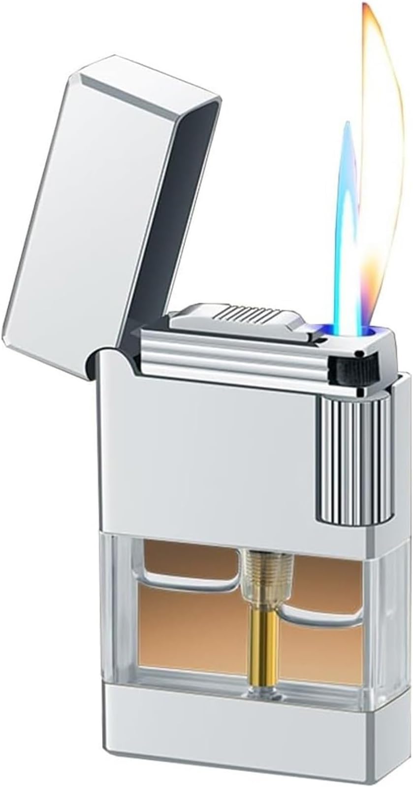 Metal windproof dual flame lighter, switchable soft flame and windproof jet flame, with transparent visible air chamber, suitable for indoor, outdoor, barbecue, candle, the best gift for men (butane n