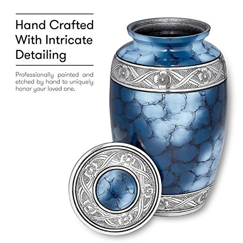 Cremation Urn for Ashes, for Adults up to 300lbs, Blue Funeral Burial Urns w/Satin Bag for Human Ashes - Thumbnail 3