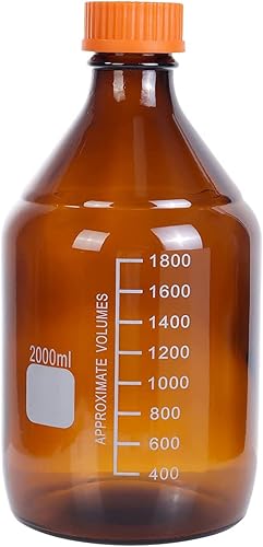 Basstein Botellas ámbar de almacenamiento de medios de laboratorio, contenedor de vidrio graduado marrón GL45, tapa de rosca a prueba de fugas,
