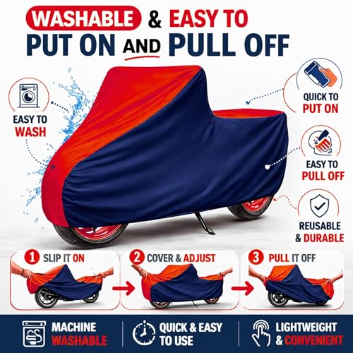 Image of 6X6 Heavy Duty Bike Cover for Jupiter 125, Dual Tone Red & Blue, All-Weather Protection, Waterproof, UV Resistant, Dustproof, Windproof, Durable Outdoor Motorcycle Body Covers for Daily Use