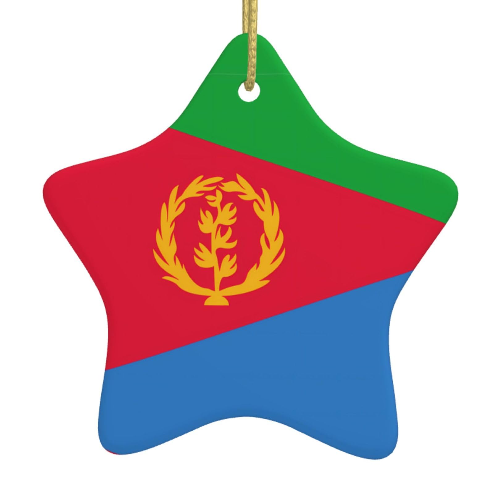 Eritrean Flag Christmas Ceramic Star Pendant with Punched Holes and Gold Wire Rope, Christmas Tree Home Decoration