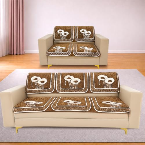 Image of Homerz Premium Chenille Fabric Sofa Cover | Soft, Durable & Dustproof | Decorative Couch Cover (Florida Chocolate, 5 (3+2) Seater, Seat Cover with Backrest)
