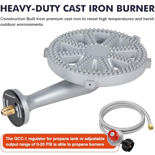 Image of Llamaviva Portable High Pressure Propane Gas Stove with Adjustable Regulator, Heavy Duty Cast Iron Burner for Outdoor Cooking, Brewing, and Backyard BBQ(200, 000 BTU)