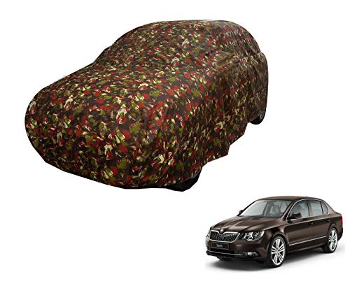 Image of Auto Hub Car Cover Compatible with Superb with Weather Proof, Triple Stitched, Superb Car Cover Jungle Look