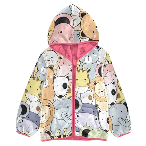 OTVEE Cute Cartoon Doodle Animals Kids Hoodie Jacket Fall Spring Full Zip Warm Outwear Coat