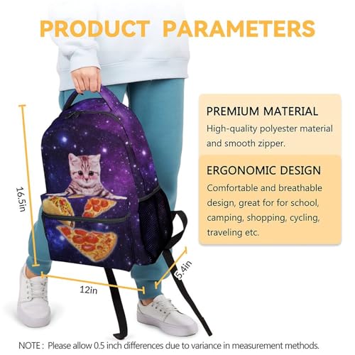 Mercuryelf Galaxy Cat Pizza Backpack for Girls, 16 Inch Backpacks for School Travel, Cute Lightweight Bookbag for Kids3