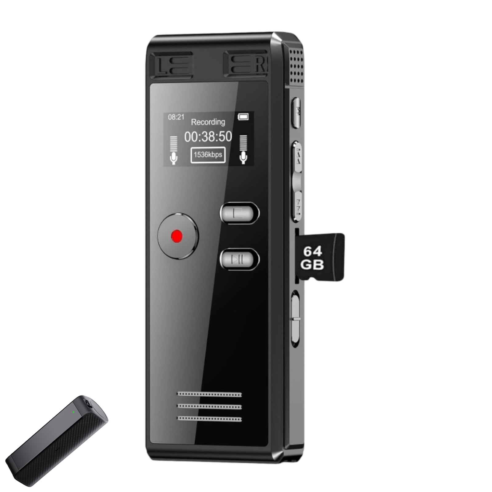 Registratore digitale ad attivazione vocale da 64 GB con riproduzione, dispositivo di registrazione audio 4552 ore, dispositivo registratore a nastro doppio microfono HD 3072 Kpbs per conferenze A-B