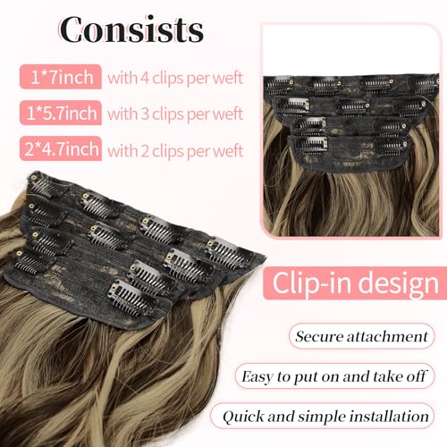 Image of KooKaStyle Wavy Thick Clip in Hair Extensions 24 inch Brown mix Sandy Blonde