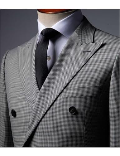 Mens Houndstooth Blazer Jacket Slim Fit Double Breasted Grid Spring Autumn Wedding Business Coat3