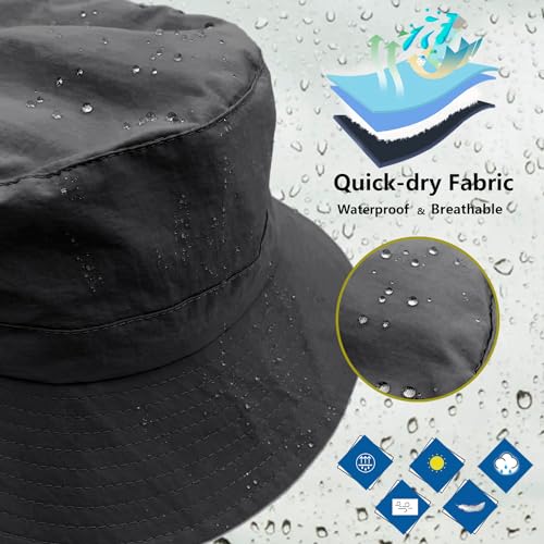 Image of woogwin Waterproof Bucket Rain Hat with Chin Strap Quick Dry Packable Boonie Sun Hat Safari Hat UV Protection