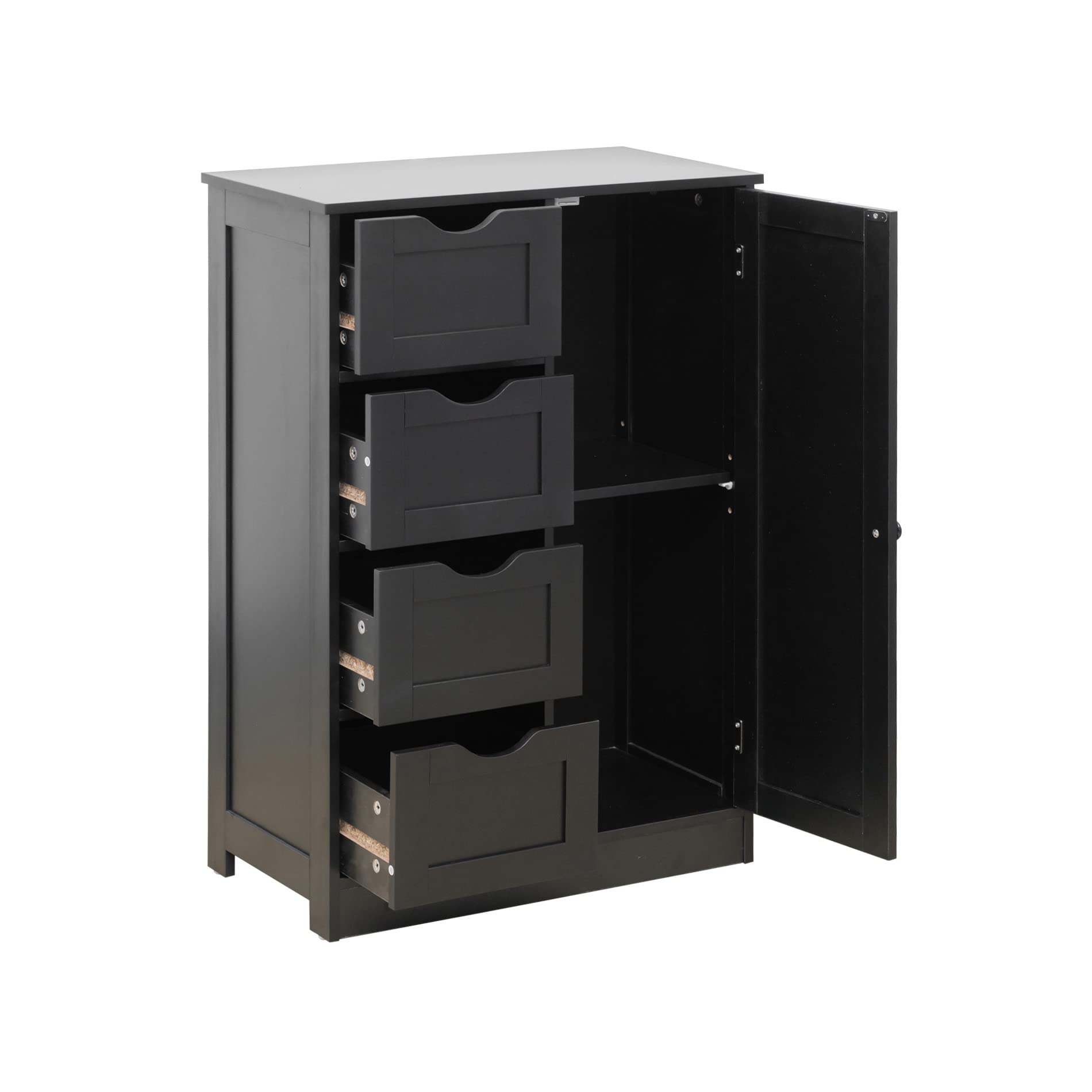 Rebecca Mobili Mobiletto Bagno, Armadietto Da Terra Ingresso, Nero Moderno, 1 Anta 4 Cassetti, Igienico Salvaspazio - Misura HxLxP: 82 x 56 x 30 cm - Art. RE6736