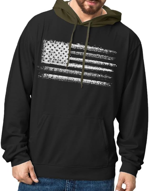 H HYFOL Men's Sweatshirt USA FLAG Patriotic Graphic Polyester Hoodies for Men Pocket Raglan Long Sleeve Sweatshirts - Image 2