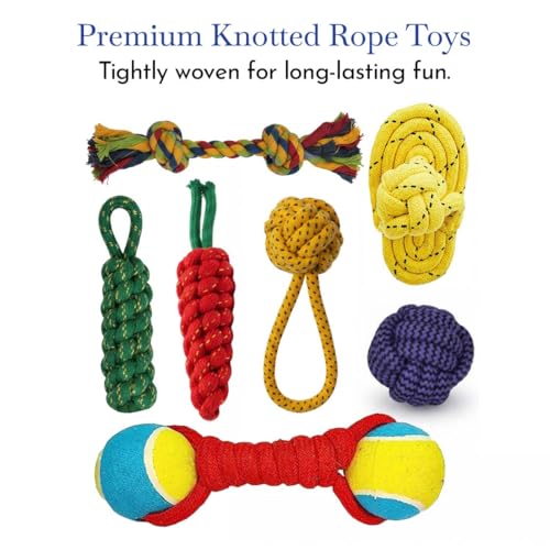 Image of PETS EMPIRE Dog Chew Toy Dog Toys with Knots Combo of 7 Ropes All Puppy Breeds & Aggressive Chewers, Teething Rope, Fetching Toy for Interactive Play and Training