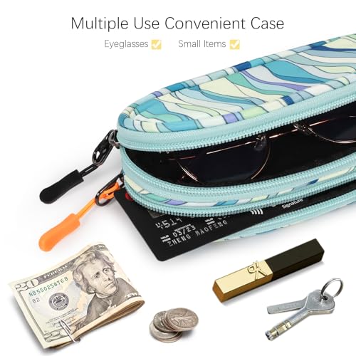 Image of Double Eyeglasses Case Soft Portable Zipper Sunglasses Pouch with Keychain Clip for Men Women